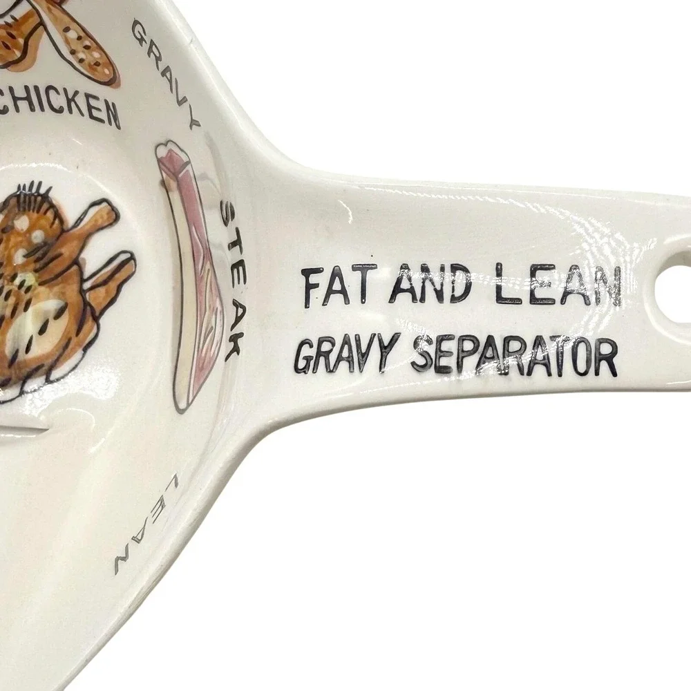 Vintage Ceramic Fat and Lean Gravy Separator Japan Yellow White Meat Graphics‎